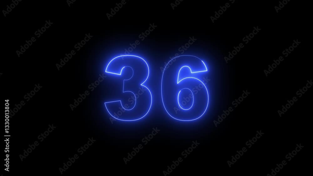 Abstract neon countdown 36 number 4k animation. Neon number 36 with alpha channel, Energy blue neon 36 number animation . Abstract neon countdown 36 number 4k animation. Neon number 36 with alpha channel, Energy blue neon 36 number animation .