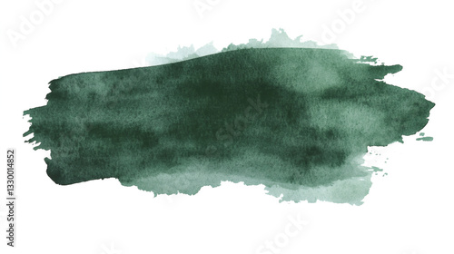 Different brush strokes watercolor in dark green paint on a white background showcasing various textures and techniques illustration.