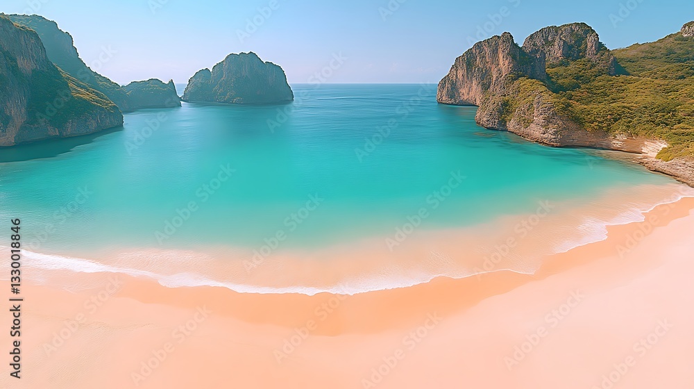 Fototapeta premium Secluded Tropical Cove With Turquoise Waters And Pink Sand
