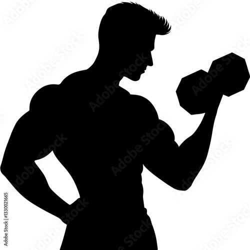 Fitness silhouette of a man lifting a dumbbell