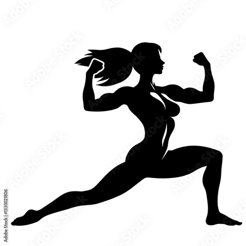 Strong woman in lunge pose silhouette