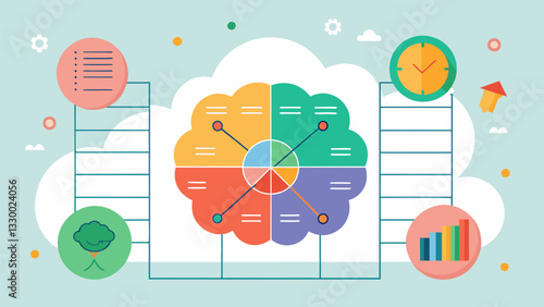 A thought record chart to track and analyze triggers thoughts and emotions related to anxiety.. Vector illustration