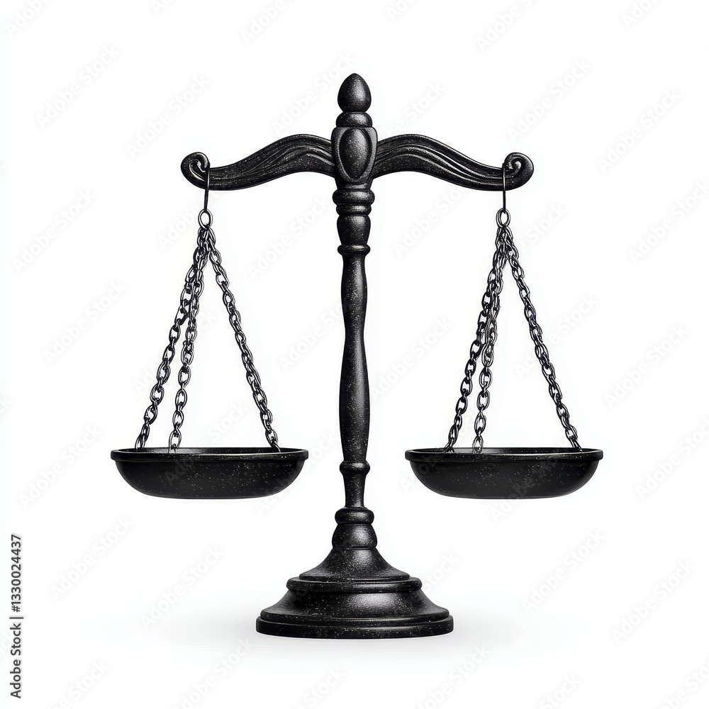 Classic Scales of Justice Symbol, Balanced and Intricate Design, Isolated on White, Representing Law, Justice, and Fairness Classic Scales of Justice Symbol, Balanced and Intricate Design, Isolated on White, Representing Law, Justice, and Fairness