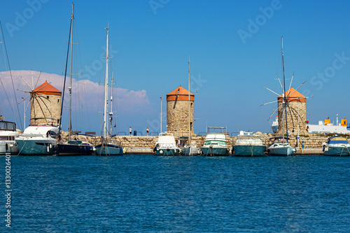 Wallpaper Mural Famous 3 mills on the whole island of Rhodes are located on the east mole of Mandraki harbour in Rhodes Town, Greece Torontodigital.ca