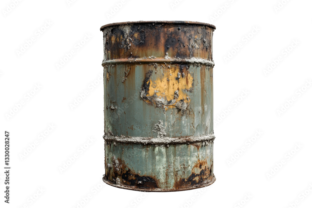an old rusty metal barrel on a white background Cutout and isolated and transparent background image