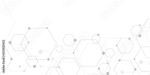 Molecular structure abstract tech background. Geometric white background. Vector banner design with hexagons. Science network pattern, connecting lines and dots Medical background, Vector illustration