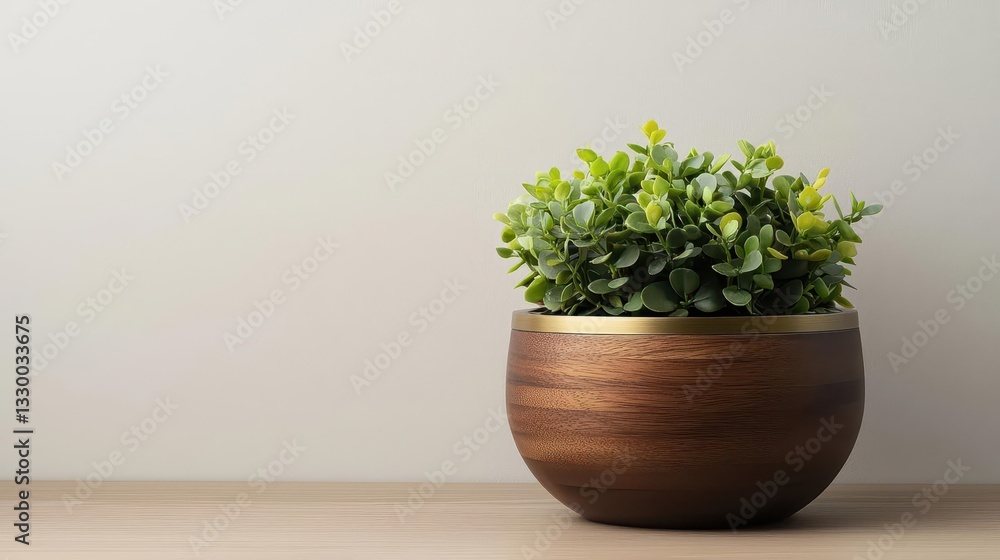 Luxury walnut wood plant holder with brass accents, highend interior styling Luxury walnut wood plant holder with brass accents, highend interior styling