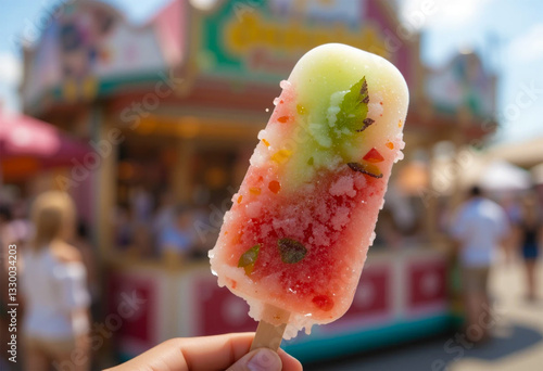 Watermelon Popsicle with Fresh Fruit Slice on Stick
