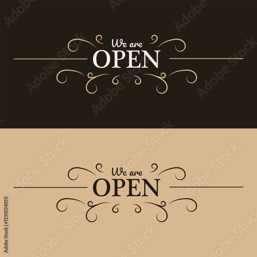we are open sign lettering with luxury floral retro style brown color for retail and shop