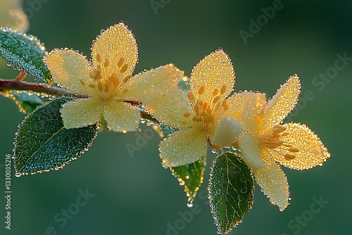 Dew-kissed blossoms sunrise garden