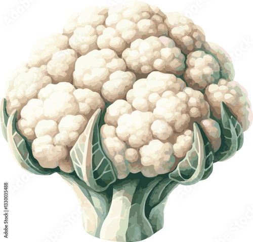 A beautifully hand-painted watercolor vector illustration of a fresh, organic cauliflower.