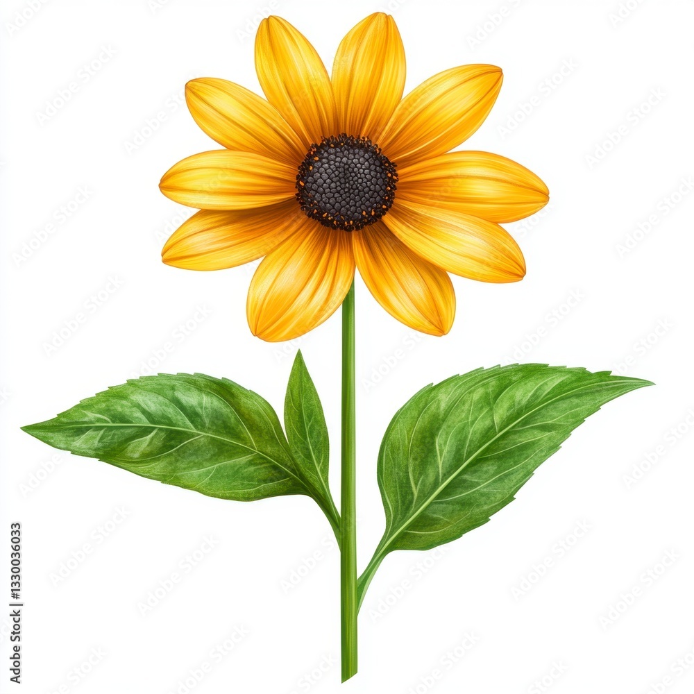 Fototapeta premium Yellow Flower with Dark Center Close Up Illustration