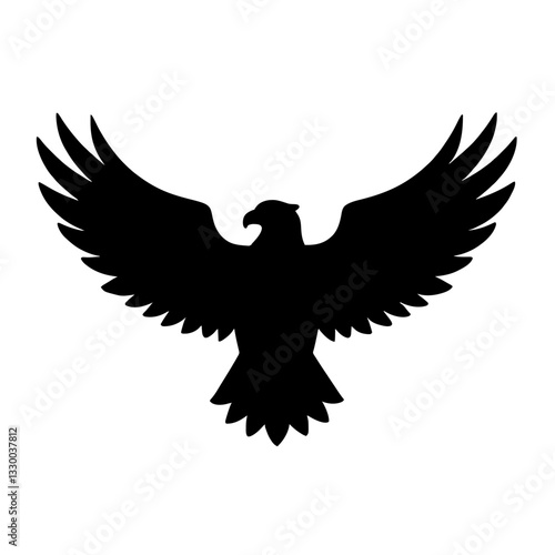 Minimalist black silhouette of an eagle with outstretched wings on white background