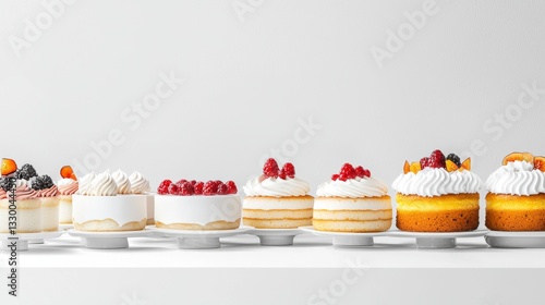 Delicious assorted cakes displayed beautifully.