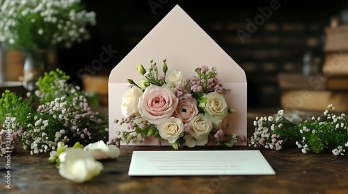 A beautiful bouquet of flowers presented in a pink envelope