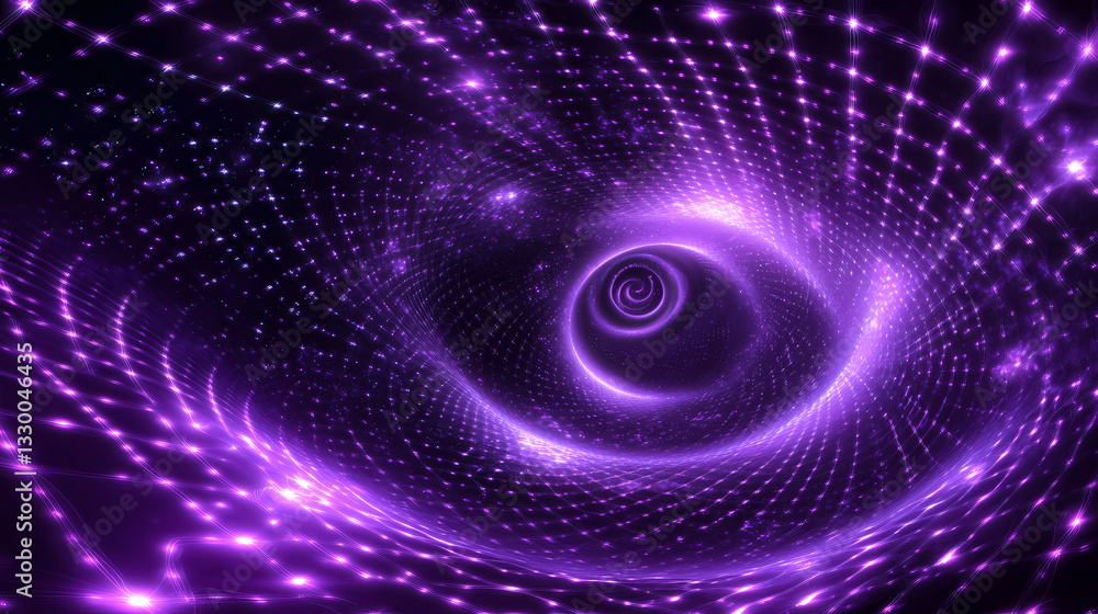 A spiral galaxy in an abstract purple and black space with glowing stars and an infinite grid of light. infinite fractal spiral. illustration. Infinite Glow. Illustration A spiral galaxy in an abstract purple and black space with glowing stars and an infinite grid of light. infinite fractal spiral. illustration. Infinite Glow. Illustration