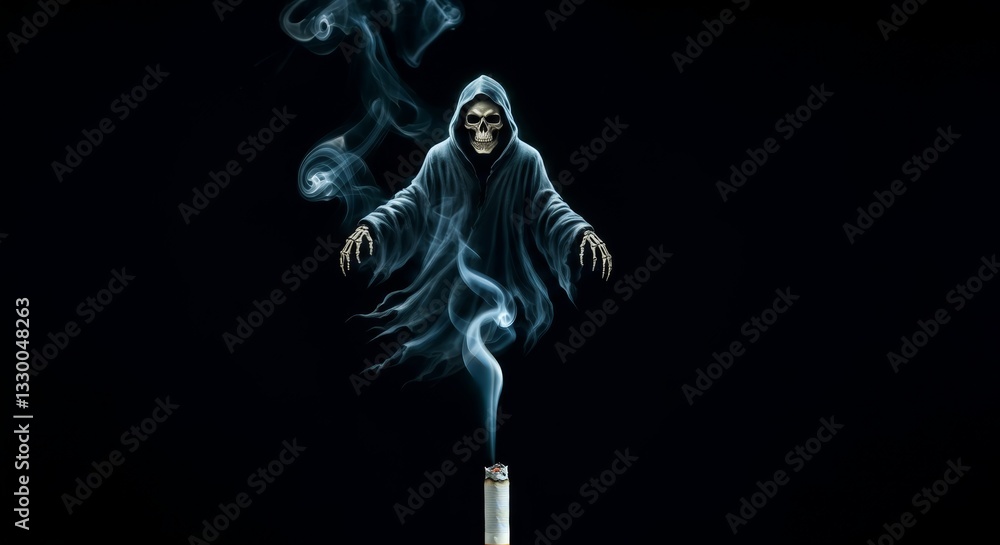 Grim Reaper emerging from smoke against a dark background Grim Reaper emerging from smoke against a dark background