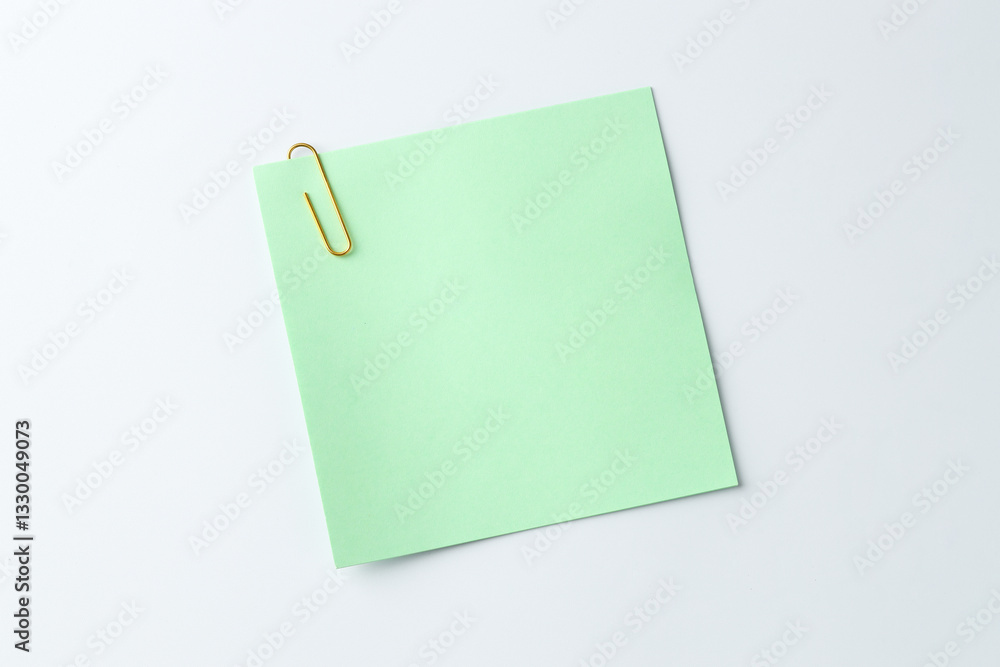 Paper note with clip on light background, top view. Space for text Paper note with clip on light background, top view. Space for text