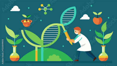 By analyzing genetic markers researchers have developed a new type of g that is both diseaseresistant and has a longer shelf life reducing food waste.. Vector illustration