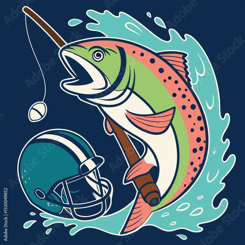 Football Trout Fisherman T-Shirt: Cartoon Fish Sports Design