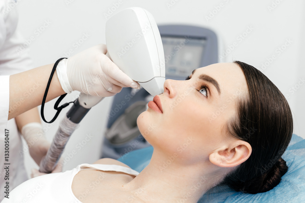 A laser hair removal procedure in an aesthetic clinic focusing on client hair removal. Concept of advanced hair removal techniques and personalized skincare. A laser hair removal procedure in an aesthetic clinic focusing on client hair removal. Concept of advanced hair removal techniques and personalized skincare.