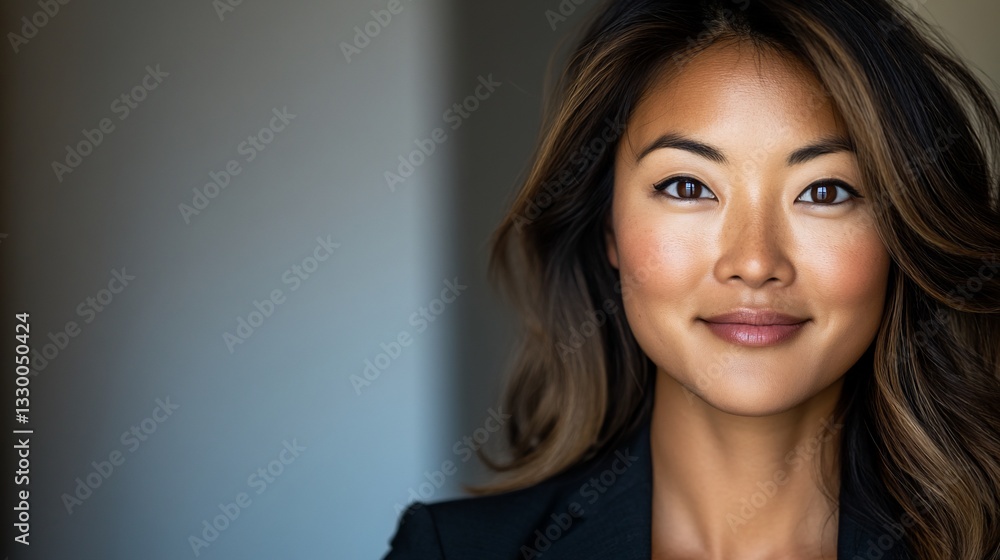 Fototapeta premium Portrait of a confident and approachable Asian businesswoman, poised for success