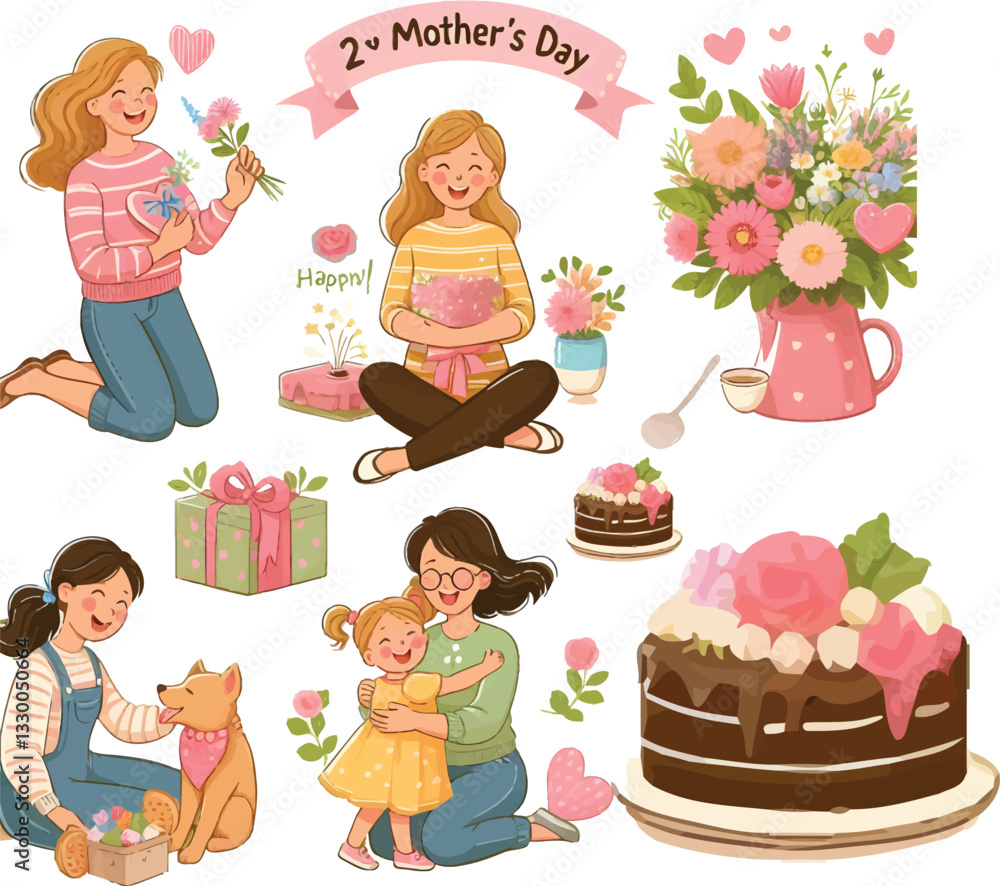 Fototapeta premium happy mothers day card with set