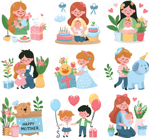 happy mothers day icon set