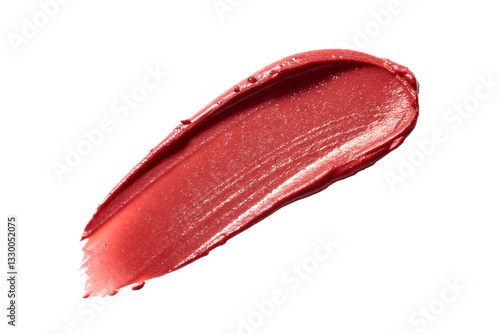 Red lipstick smear smudge swatch isolated on white background, cream makeup texture, color cosmetic product brush stroke swipe close up.