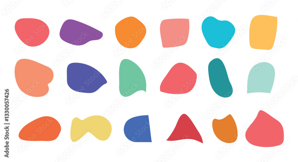 Set of abstract colorful blob shapes in flat style on white background. Perfect for modern graphic design, backgrounds, branding, creative layouts, and decorative elements Set of abstract colorful blob shapes in flat style on white background. Perfect for modern graphic design, backgrounds, branding, creative layouts, and decorative elements