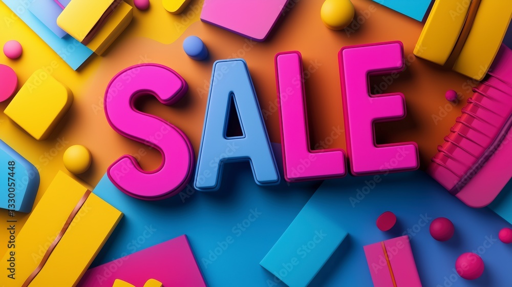 Fototapeta premium Bright modern SALE sign in bold typography with vibrant happy colors stylishly designed for commercial promotions and seasonal discounts