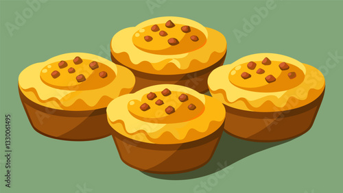 Bitesized puff pastry cups overflowing with a savory mix of seasoned ground beef and melted cheddar cheese.. Vector illustration