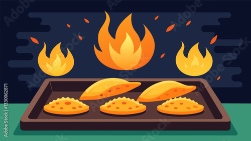The rich aroma of sweet corn and gooey cheese wafting through the air as a batch of vegetarian empanadas sizzles in the oven.. Vector illustration
