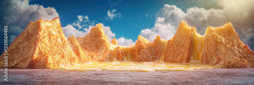 Wallpaper Mural surreal landscape made of crunchy toast with melted cheese flowing Torontodigital.ca