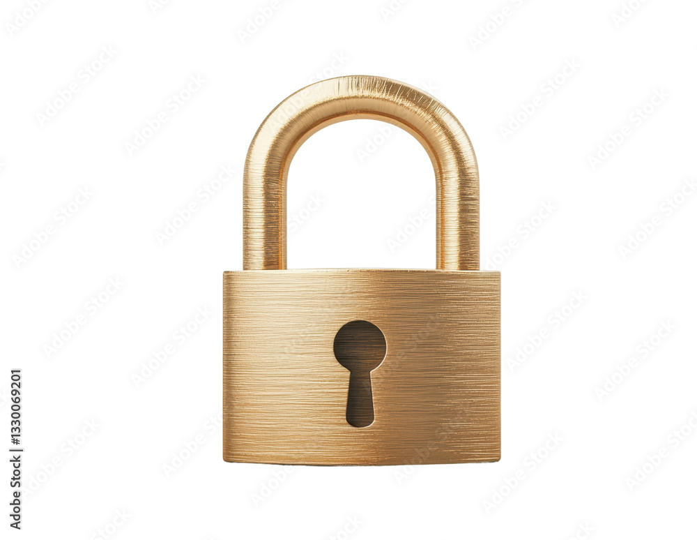 Naklejka premium Gold padlock with keyhole on black background, cut out