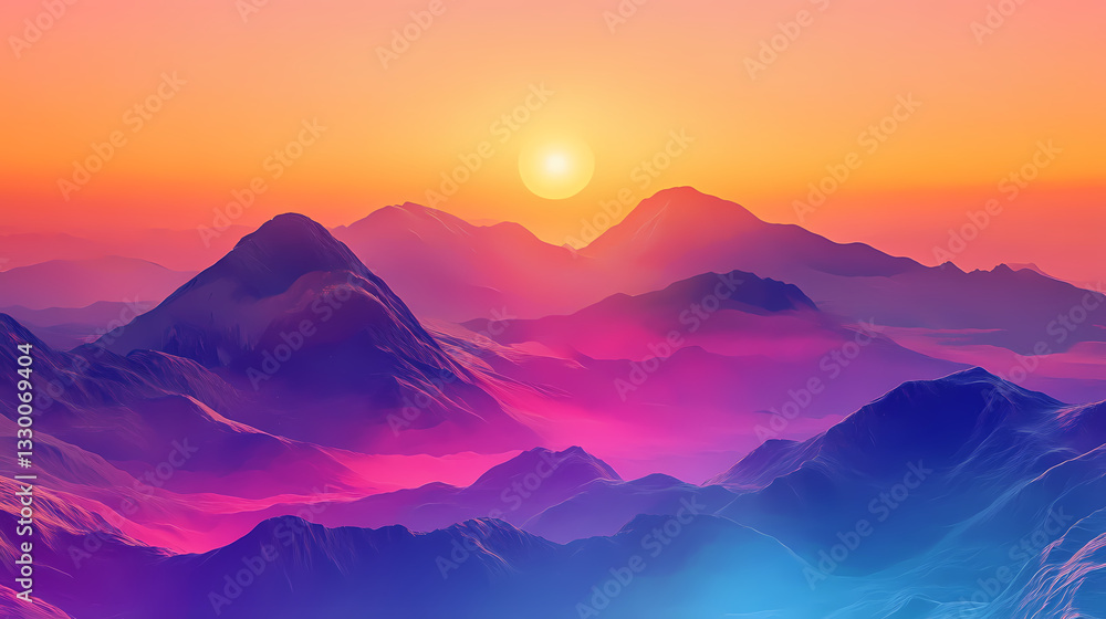 custom made wallpaper toronto digitalSunset in mountains, colors abstracts, prismatic dimensions. Prismatic Fog. Illustration