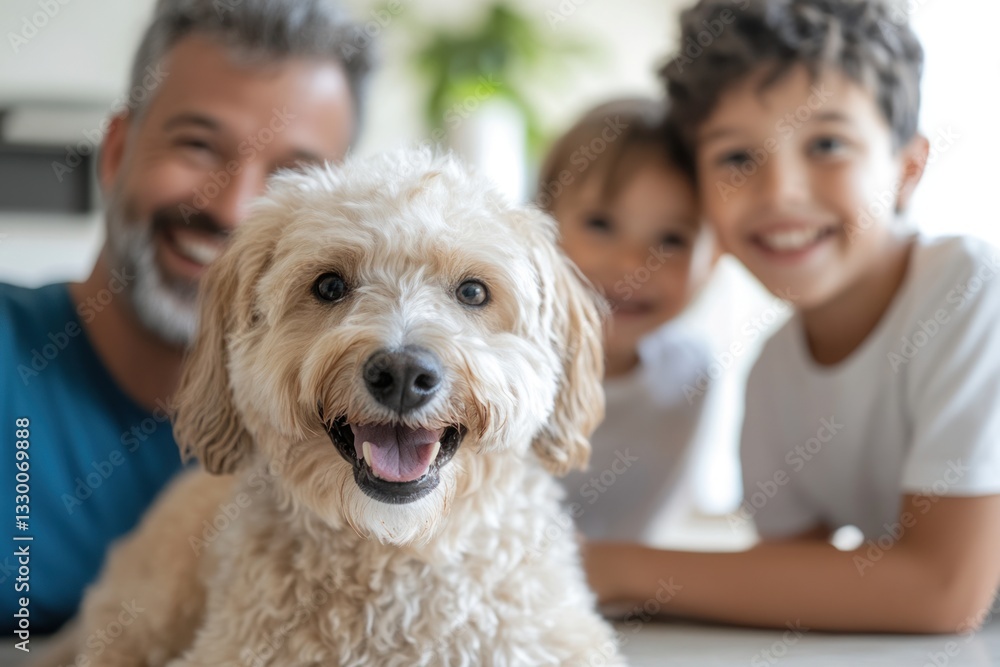 Enjoying fun time at home with the family pet dog Enjoying fun time at home with the family pet dog
