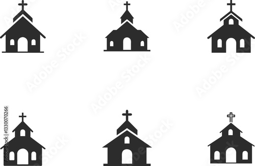 Black Silhouette Christian Church Icon Set for Religious and Spiritual Designs

