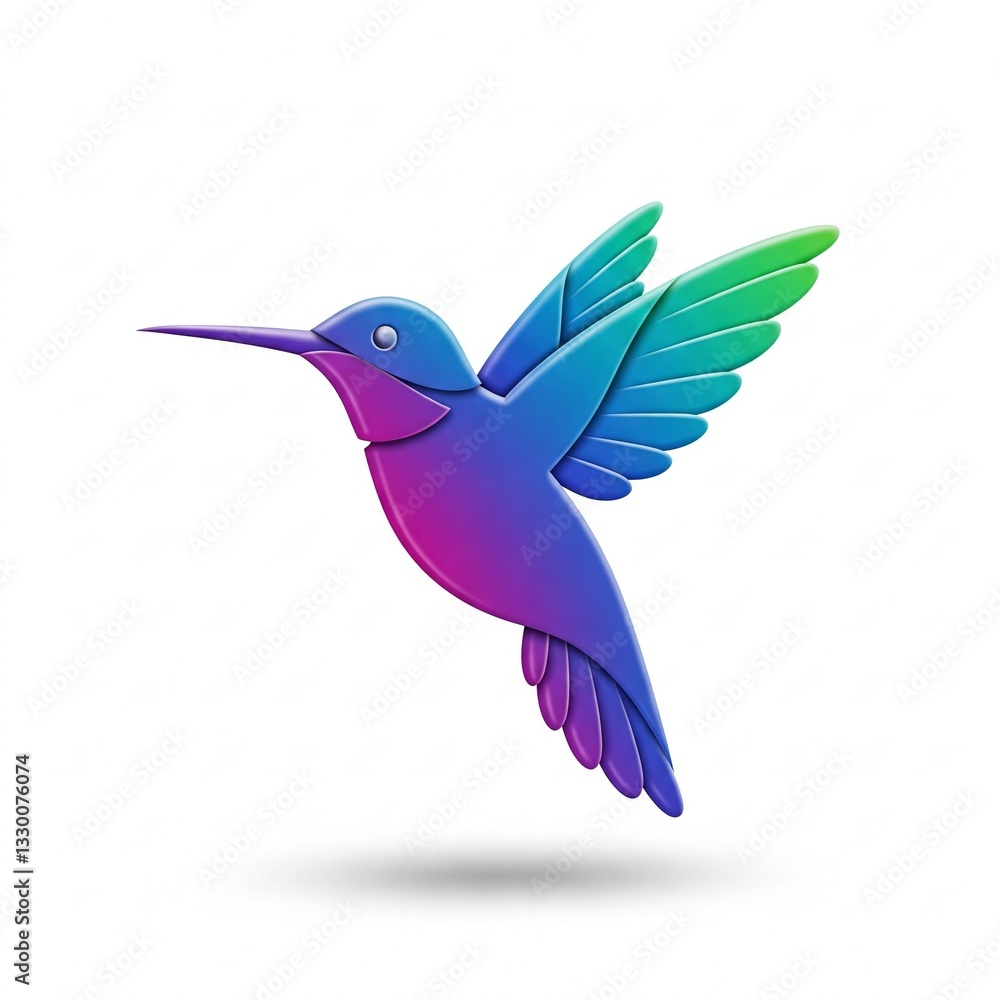 Fototapeta premium 3D hummingbird logo on a white background.