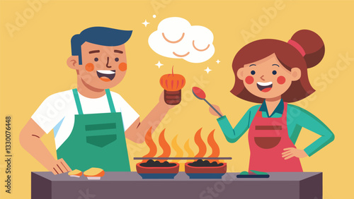 The sizzling sounds of meat cooking on the grill mingle with the laughter and chatter of customers at this popular sopes and gorditas stand.. Vector illustration