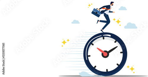 Running Out of Time: Man Racing Clock Vector Illustration