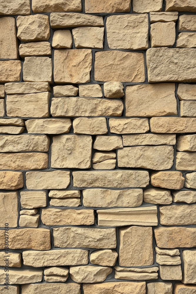 Obraz premium Stone Wall Texture Background Featuring Sandstone Blocks with Gray Mortar