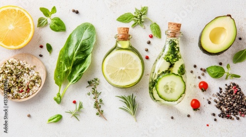 Wallpaper Mural Vibrant Healthy Ingredients: Lemon, Cucumber, Avocado, and Herbs Torontodigital.ca