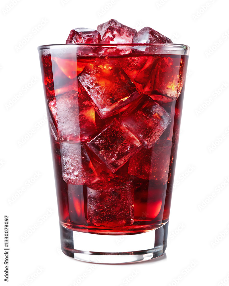 , glass of red soda soft drink with ice cubes Isolated On White Background.PNG , glass of red soda soft drink with ice cubes Isolated On White Background.PNG