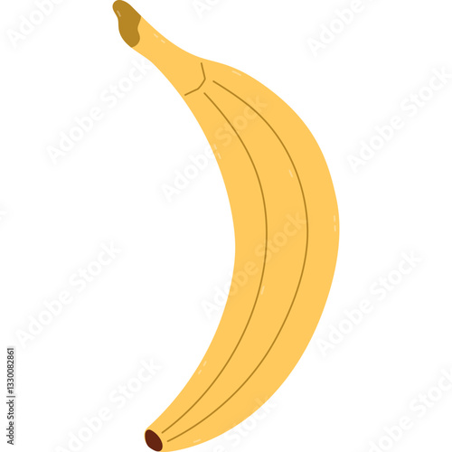 Lovely cartoon banana in peel in childish style. Cute vivid fruit from tropics for yummy healthful snack isolated on white background. Yellow food clipart for greeting card, design, print, poster.
