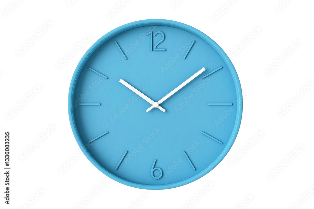 Minimalist blue wall clock with white hands showing 10:10, cut out Minimalist blue wall clock with white hands showing 10:10, cut out