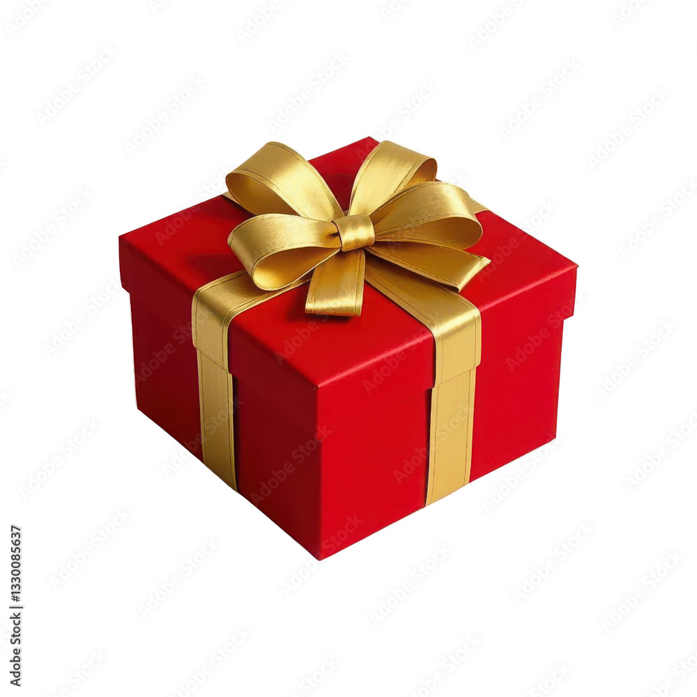 Obraz premium A red gift box with a gold ribbon, a festive holiday present isolated for any celebration