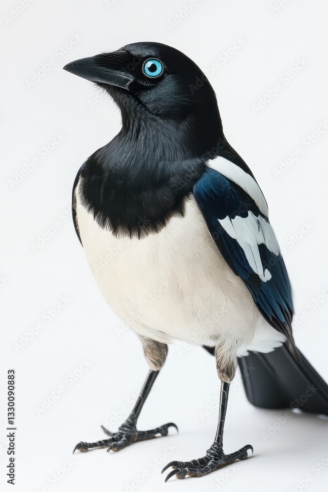 Obraz premium Beautiful Bird with Black and White plumage and Bright Blue Eyes