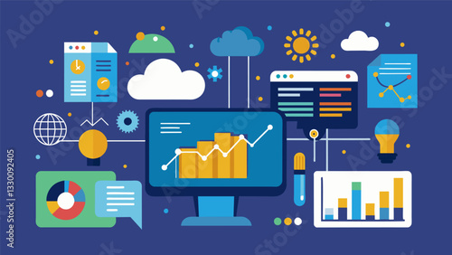 Big data analytics play a crucial role in helping meteorologists generate precise weather forecasts.. Vector illustration