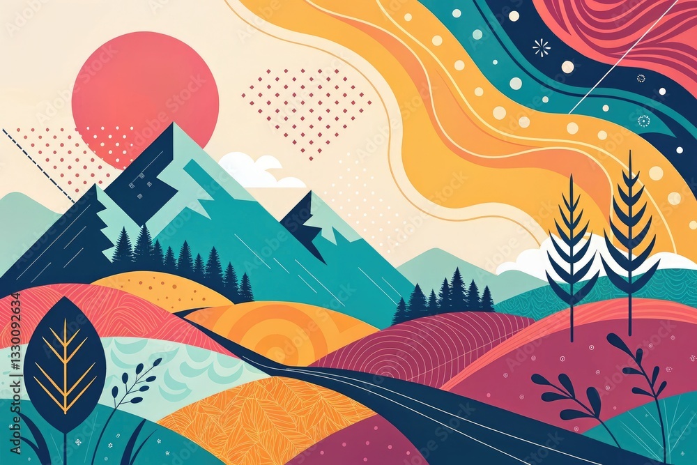 Bold Abstract Landscape Featuring Vibrant Colors and Geometric Designs in a Harmonious Blend With Nature Generative AI Bold Abstract Landscape Featuring Vibrant Colors and Geometric Designs in a Harmonious Blend With Nature Generative AI